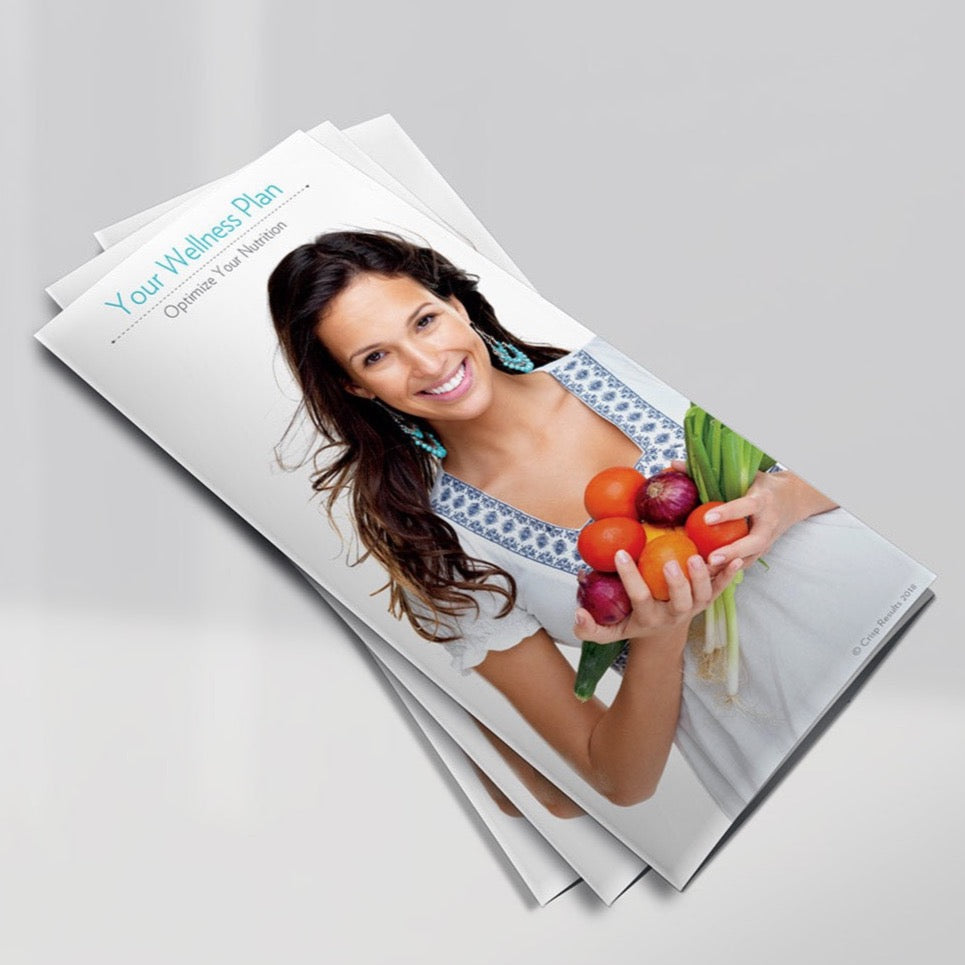 Your Wellness Plan Patient Brochure. A young healthy girl holding fresh vegetables.