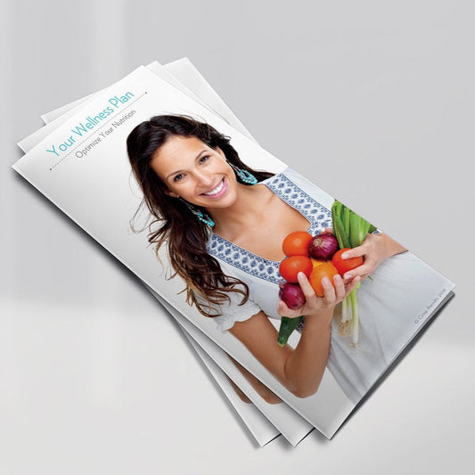 Your Wellness Plan Patient Brochure. A young healthy girl holding fresh vegetables.
